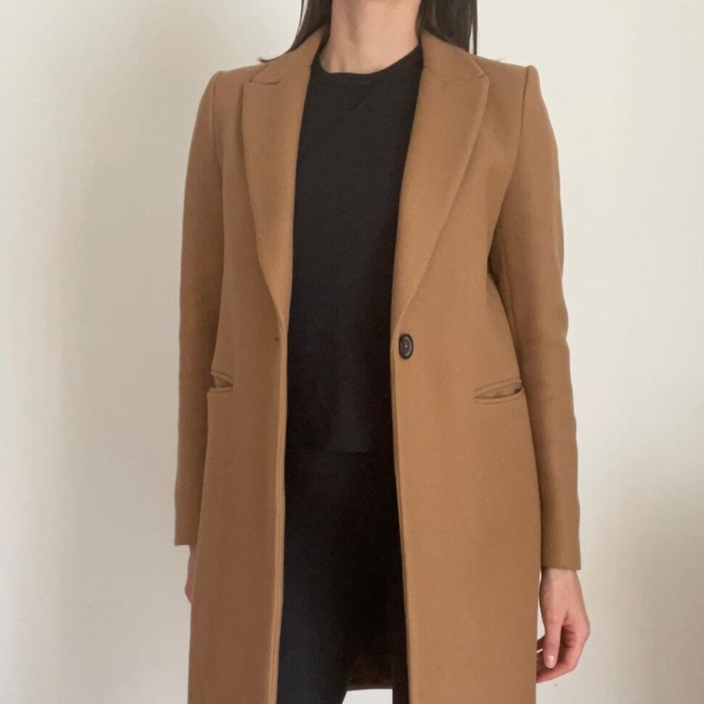 Zara Camel Brown Single-Button Pea Coat